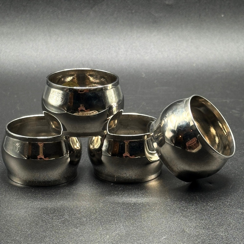 Vintage Silverplate Barrel Napkin Rings Set of 4 Hong Kong Modernist Tableware